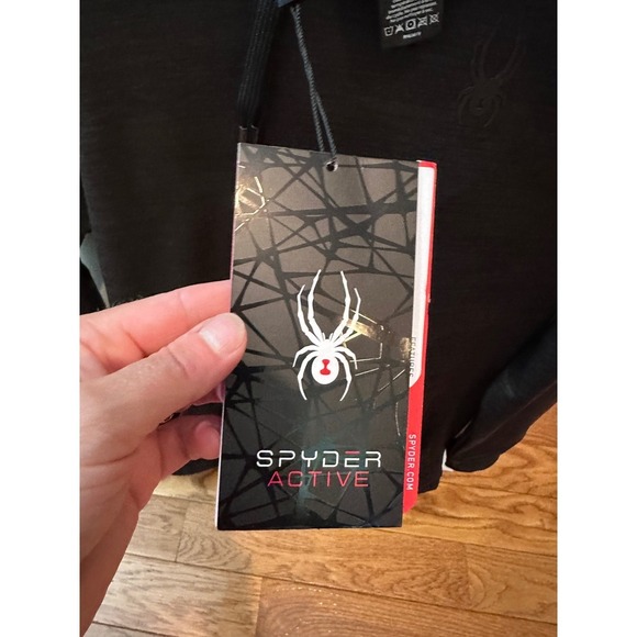New Spyder Active ProWeb Hoodie Mens Small Black Pullover Long Sleeve Zip Pocket - Picture 4 of 10